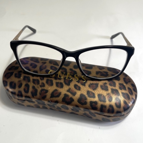 Guess GU2500 Eyeglass Frames Black & Gold With Leopard Print Case - Picture 4 of 11